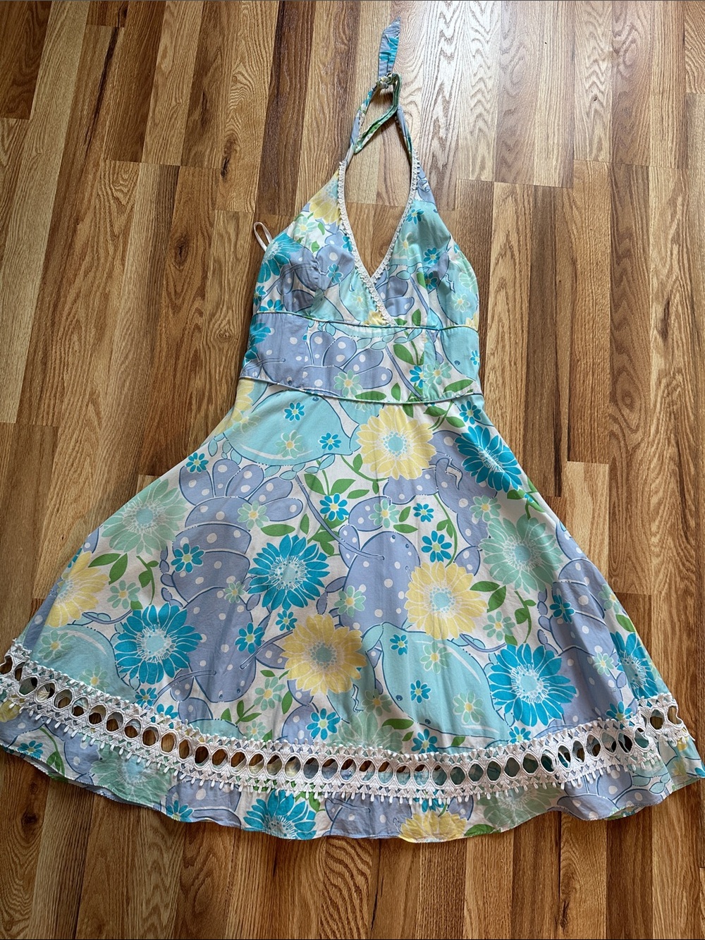 Lilly Pulitzer vintage Floral Halter Sundress in Blue & Yellow size 19